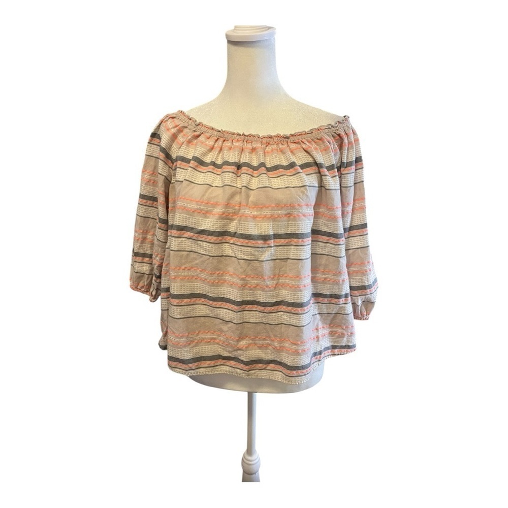 Aerie Gauze Gray and Coral Striped CropTop Medium